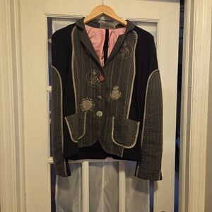 Elisa Cavaletti Black and Gray Embroidered Blazer